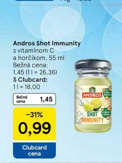 Andros Shot Immunity s vitamínom C a horčíkom, 55 ml 