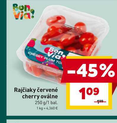 Rajčiaky červené cherry oválne 250 g/1 bal.