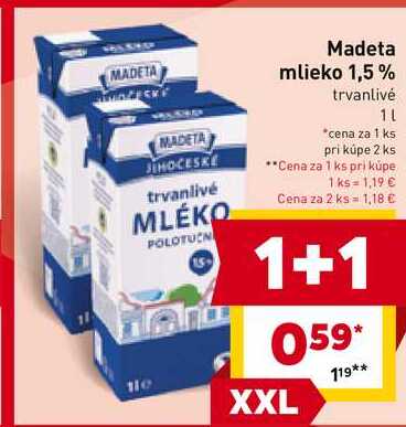 Madeta mlieko 1,5% trvanlivé 1l
