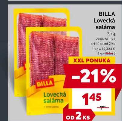BILLA Lovecká saláma 75 g