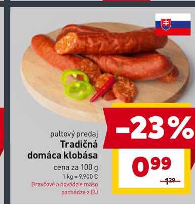 Tradičná domáca klobása cena za 100 g