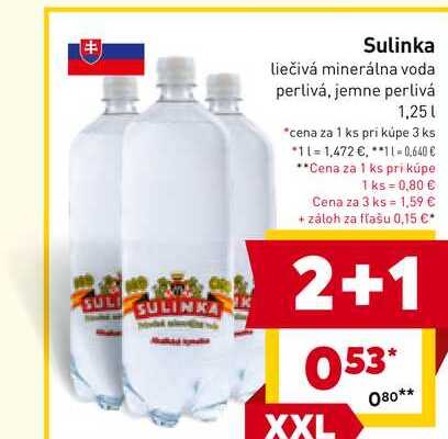 Sulinka liečivá minerálna voda perlivá, jemne perlivá 1,25 l