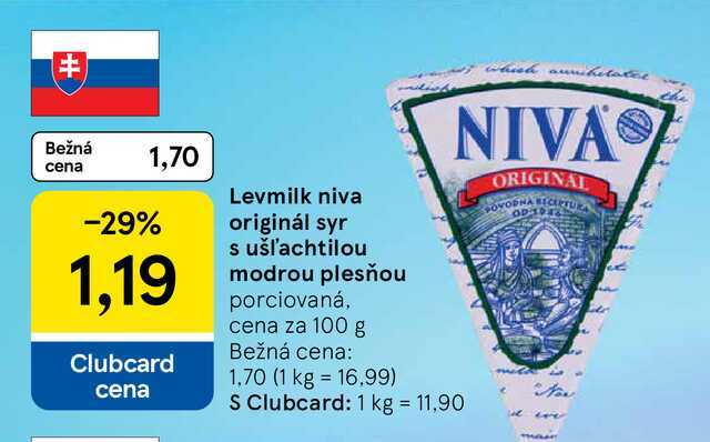 Levmilk niva originál syr s ušľachtilou modrou plesňou porciovaná, cena za 100 g