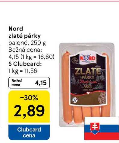 Nord zlaté párky balené, 250 g