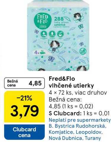 Fred&Flo vlhčené utierky 4 x 72 ks, viac druhov