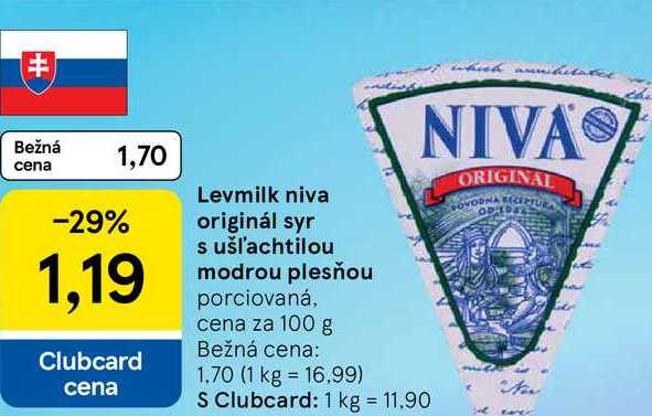Levmilk niva originál syr s ušľachtilou modrou plesňou porciovaná, cena za 100 g 