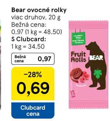 Bear ovocné rolky viac druhov, 20 g