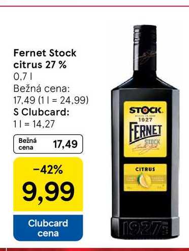 Fernet Stock citrus 27% 0,7l