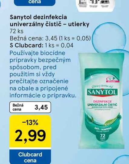 Sanytol dezinfekcia univerzálny čistič - utierky 72 ks 