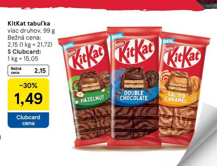 KitKat tabuľ'ka viac druhov, 99 g
