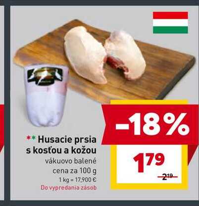 Husacie prsia s kosťou a kožou vákuovo balené cena za 100 g