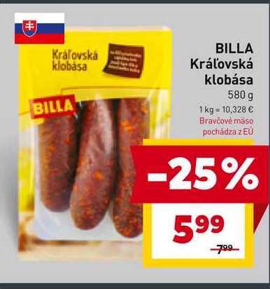 BILLA Kráľovská klobása 580 g