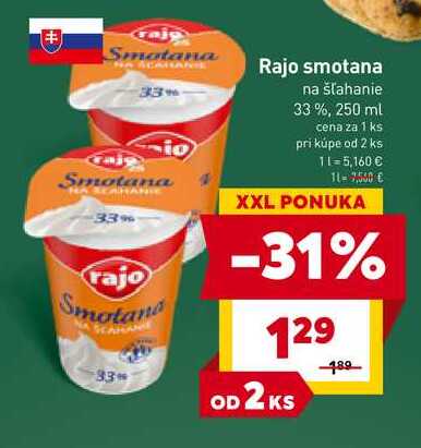 Rajo smotana na šľahanie 250 ml 