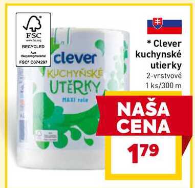 Clever kuchynské utierky 2-vrstvové 1ks/300 m 