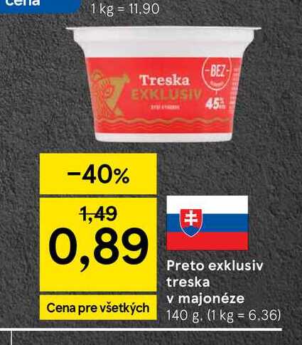 Preto exklusiv treska v majonéze 140g