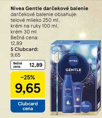 Nivea Gentle darčekové balenie darčekové balenie obsahuje: telové mlieko 250 ml, krém na ruky 100 ml. krém 30 ml 