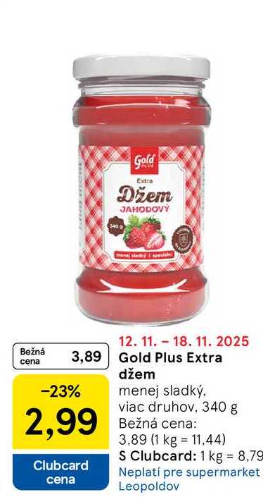 Gold Plus Extra džem menej sladký, viac druhov, 340 g 