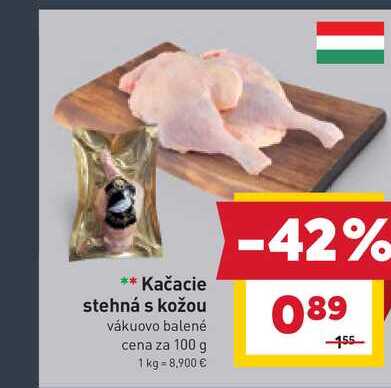 Kačacie stehná s kožou vákuovo balené cena za 100 g 