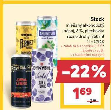 Stock miešaný alkoholický nápoj, 6%, plechovka rôzne druhy, 250 ml 