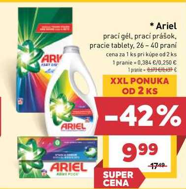 Ariel prací gél, prací prášok, pracie tablety, 26-40 praní