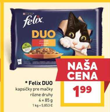Felix DUO kapsičky pre mačky rôzne druhy 4 x 85 g