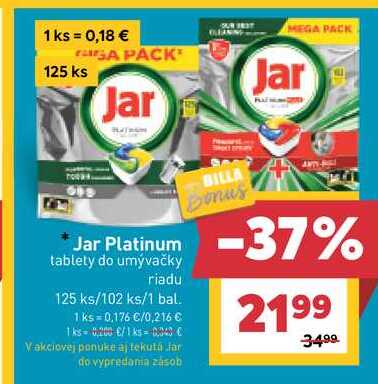 Jar Platinum tablety do umývačky riadu 125 ks
