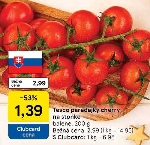 Tesco paradajky cherry na stonke balené, 200 g 