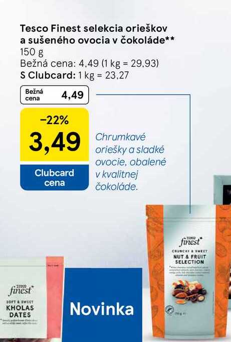 Tesco Finest selekcia orieškov a sušeného ovocia v čokoláde 150 g