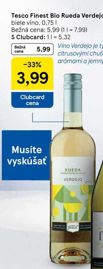 Tesco Finest Bio Rueda Verdejo biele víno, 0,75 l