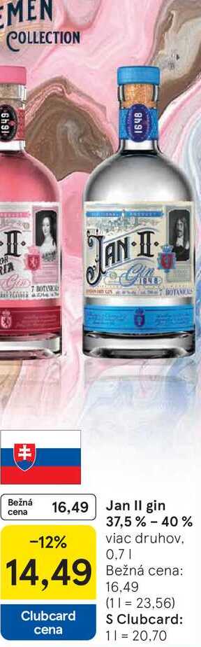 Jan II gin 37,5% - 40% 0,7l v akcii