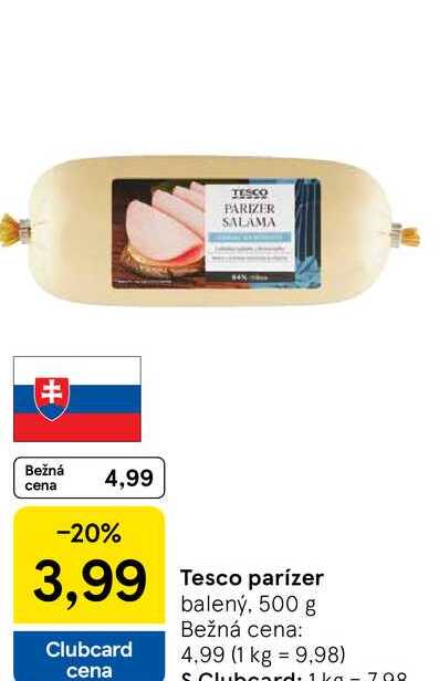 Tesco parizer balený, 500 g 