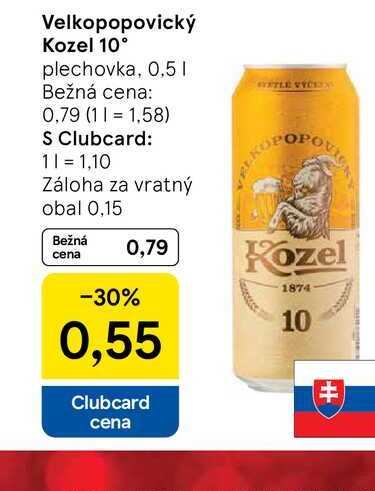 Velkopopovický Kozel 10° plechovka, 0,5l