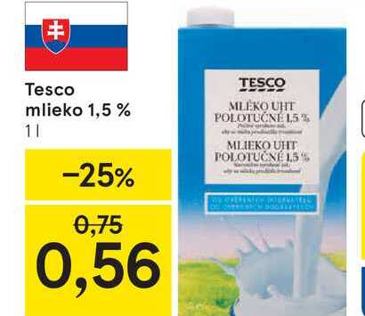 Tesco mlieko 1,5 % 1l