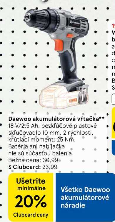 Daewoo akumulátorová vŕtačka 18 V/2.5 Ah
