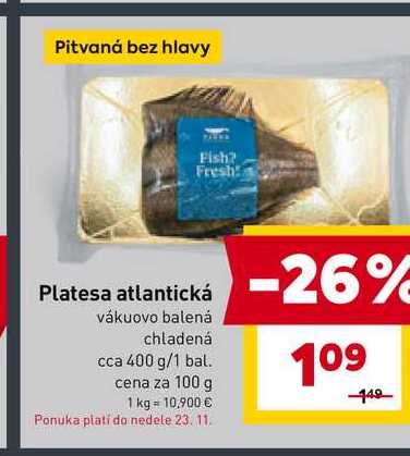 resh Platesa atlantická vákuovo balená chladená cca 400 g/1 bal. cena za 100g