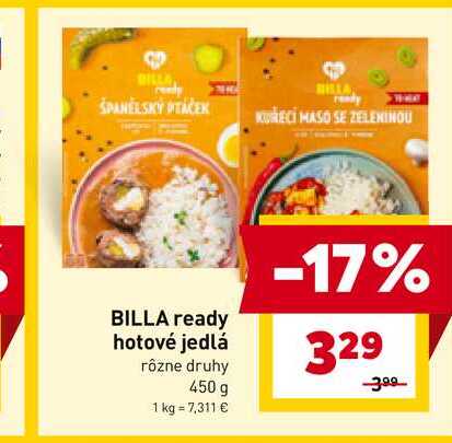 BILLA ready hotové jedlá rôzne druhy 450 g