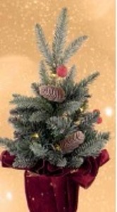 Vianočný umelý stromček malý v jute s LED svetielkami