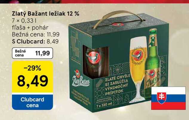 Zlatý Bažant ležiak 12 % 7 × 0.33l fľaša + pohár