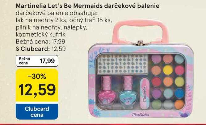 Martinelia Let's Be Mermaids darčekové balenie darčekové balenie obsahuje: lak na nechty 2 ks, očný tieň 15 ks, pilník na nechty, nálepky, kozmetický kufrík