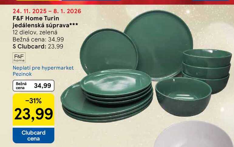 F&F Home Turin jedálenská súprava 12 dielov, zelená 