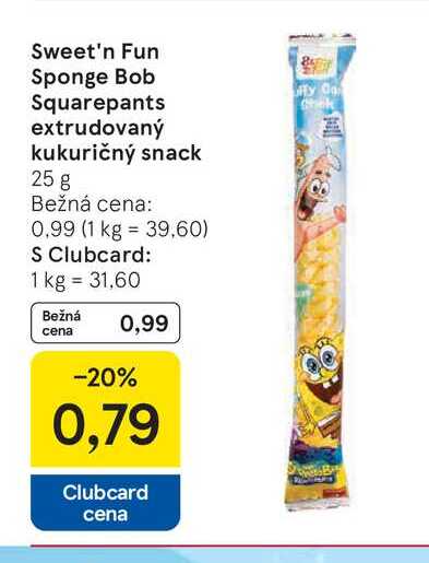 Sweet'n Fun Sponge Bob Squarepants extrudovaný kukuričný snack 25 g