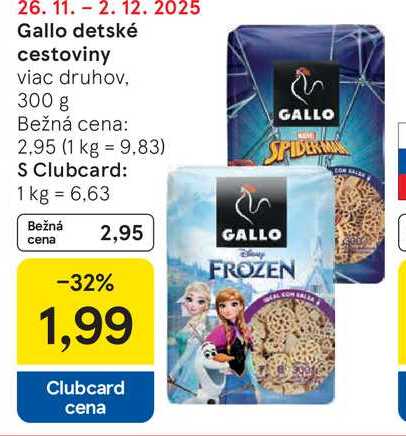 Gallo detské cestoviny viac druhov, 300 g