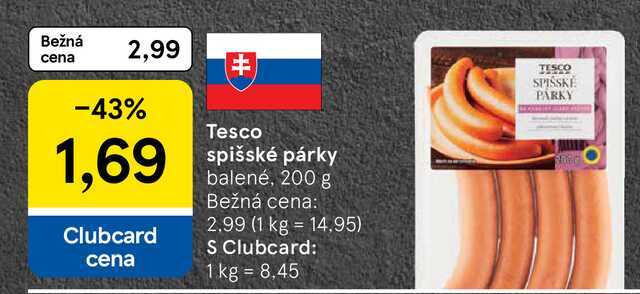Tesco spišské párky balené, 200 g
