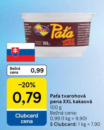 Paťa tvarohová pena XXL kakaová 100 g 