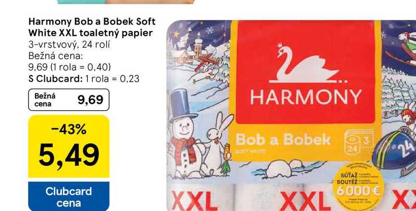 Harmony Bob a Bobek Soft White XXL toaletný papier 3-vrstvový, 24 rolí 