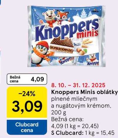 Knoppers Minis oblátky plnené mliečnym nugátovým krémom, 200 g 