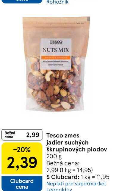 Tesco zmes jadier suchých škrupinových plodov 200 g