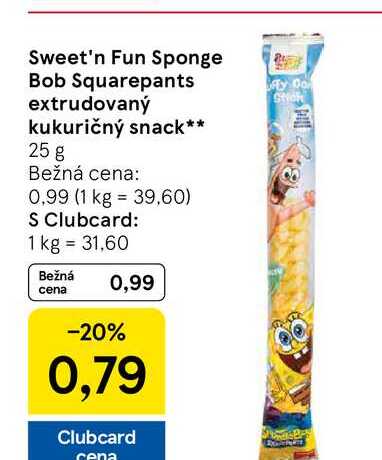Sweet'n Fun Sponge Bob Squarepants extrudovaný kukuričný snack 25 g