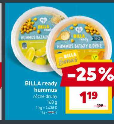 BILLA ready hummus rôzne druhy 160 g 