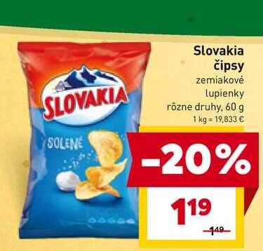 Slovakia čipsy zemiakové lupienky rôzne druhy, 60 g 